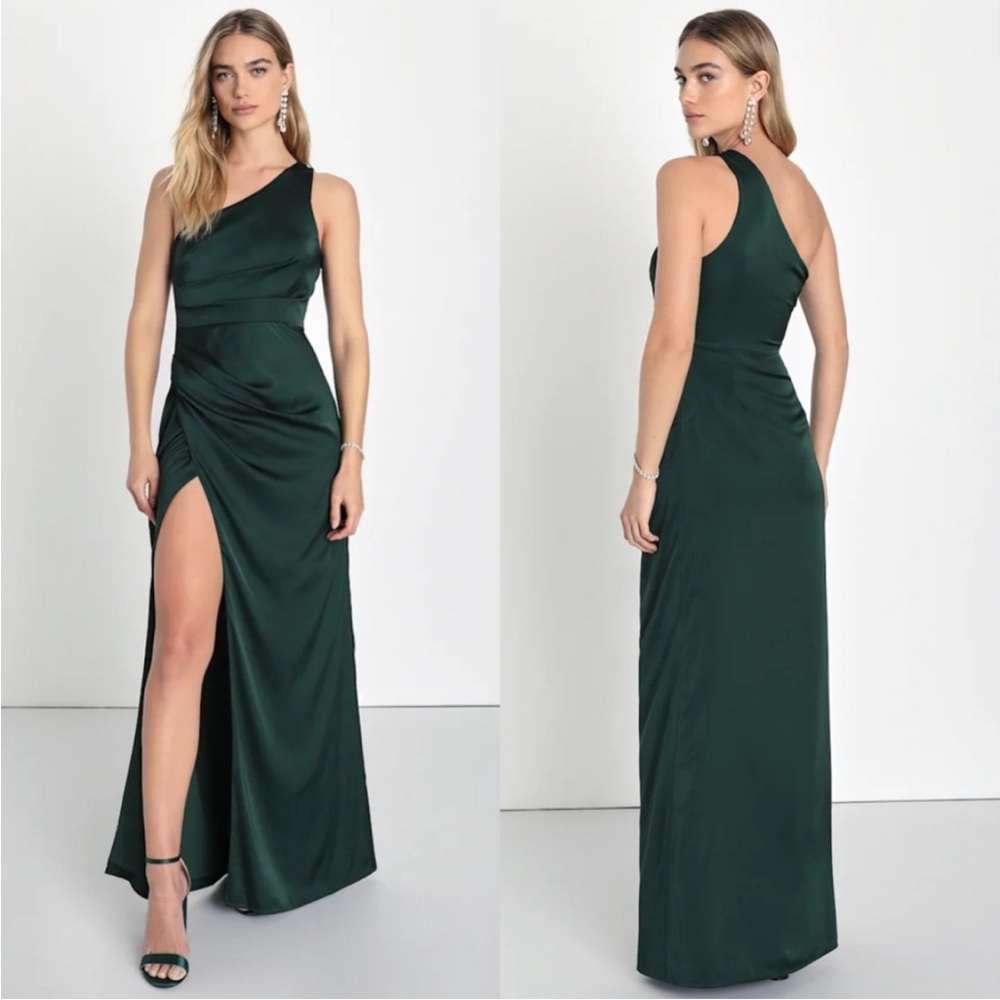NWT Lulus Dreaming Of Elegance Emerald One-Shoulder Maxi Dress XL